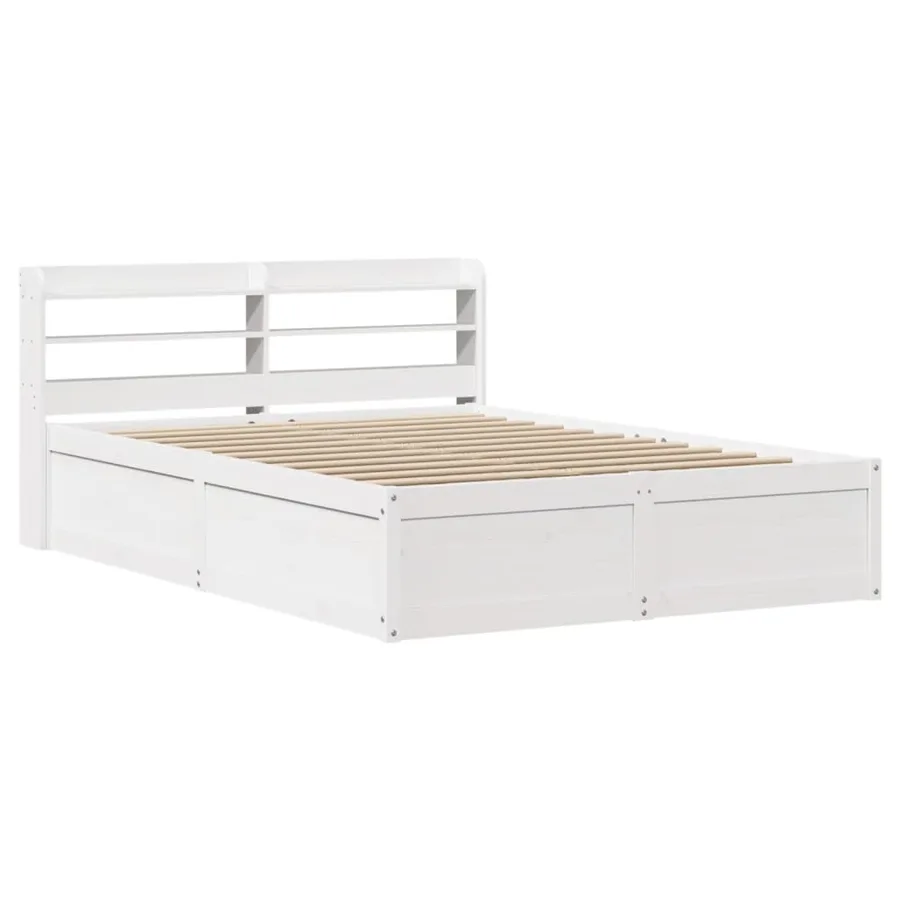 Cadre de lit avec tête de lit blanc 135x190 cm bois pin massif - 2