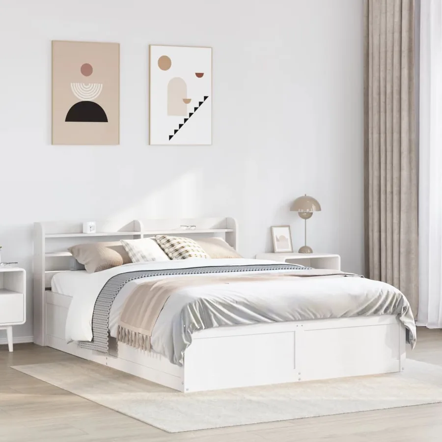 Cadre de lit avec tête de lit blanc 135x190 cm bois pin massif - 3