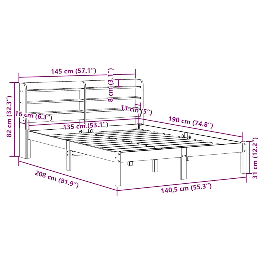 Cadre de lit sans matelas blanc 135x190 cm bois de pin massif - 12