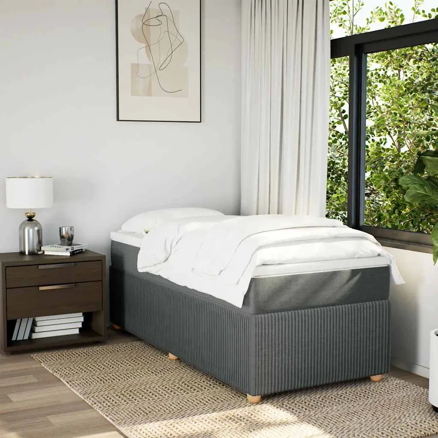 Sommier à lattes de lit et matelas Gris foncé 90x190 cm Tissu - 3