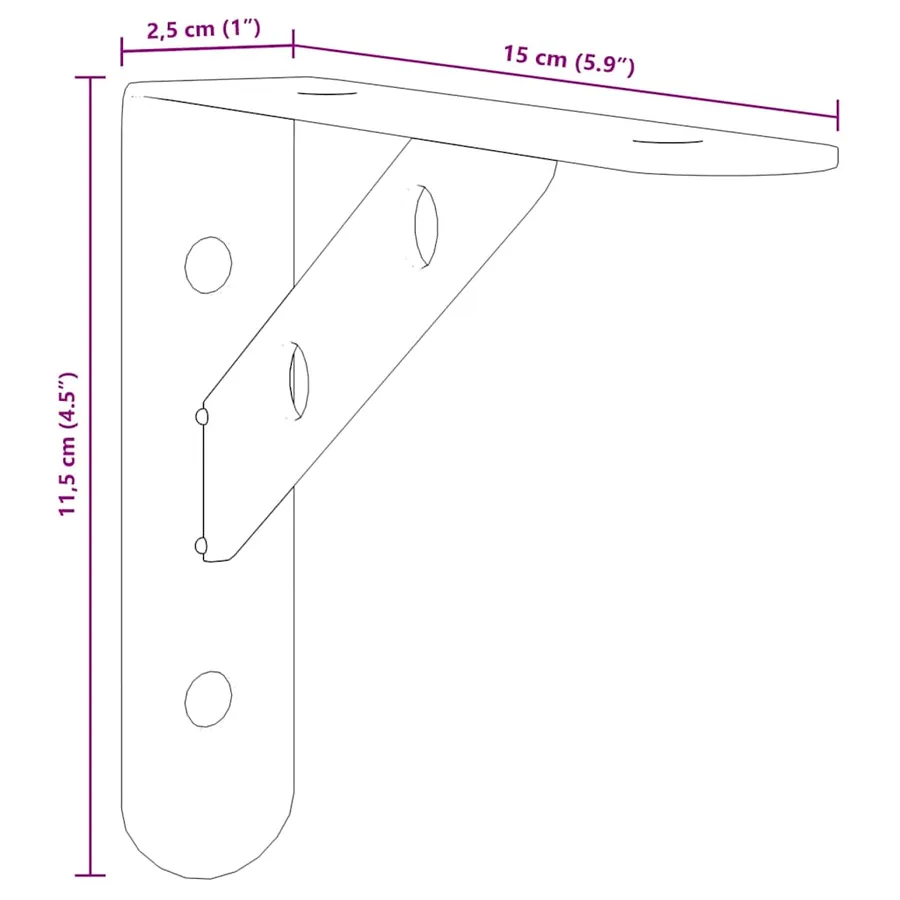 Supports d'étagères 4 pcs 15x2,5x11,5 cm noir acier inoxydable - 12