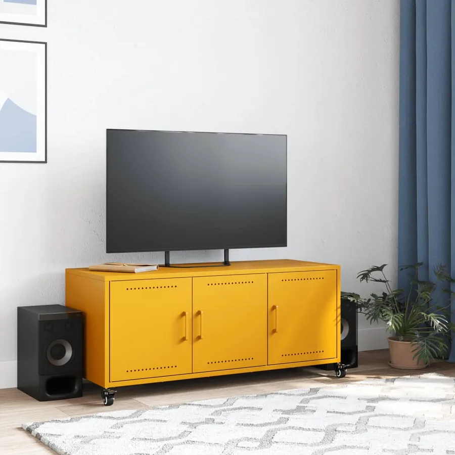 Meuble TV jaune moutarde 100,5x39x43,5 cm acier - 3