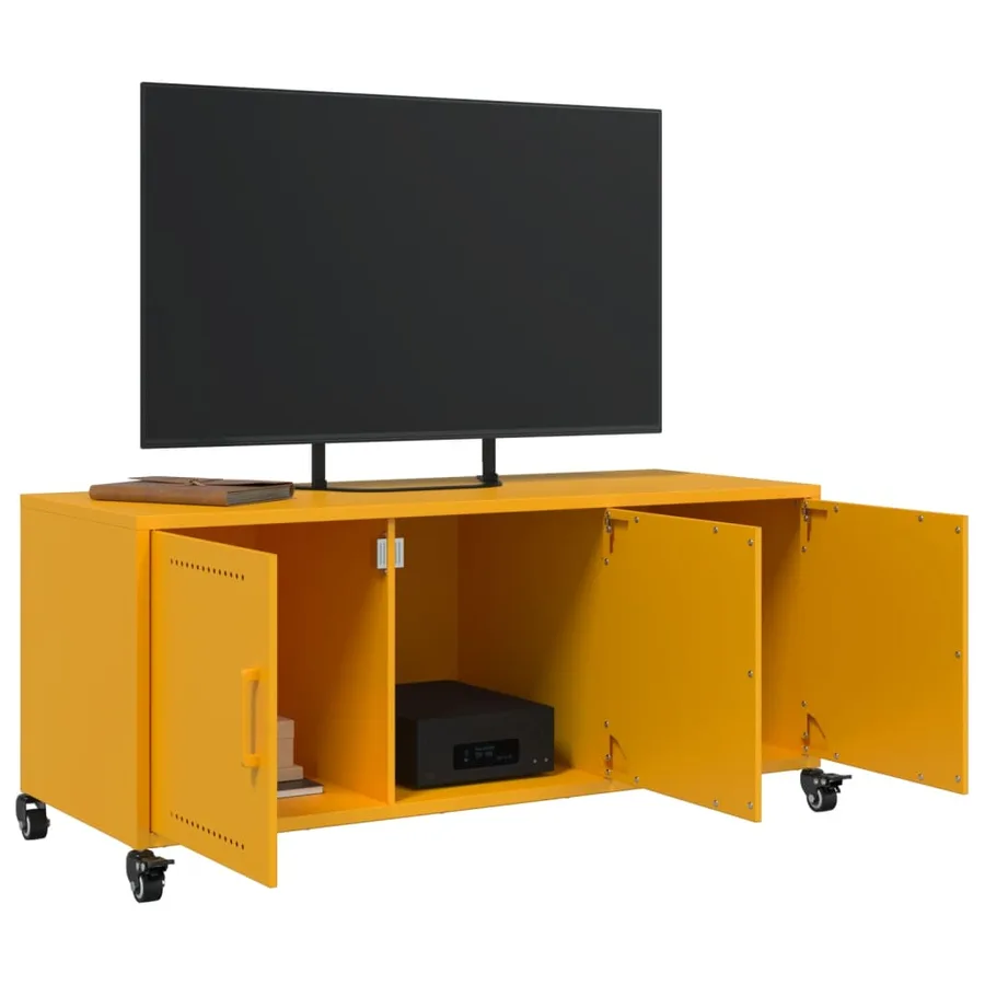 Meuble TV jaune moutarde 100,5x39x43,5 cm acier - 4