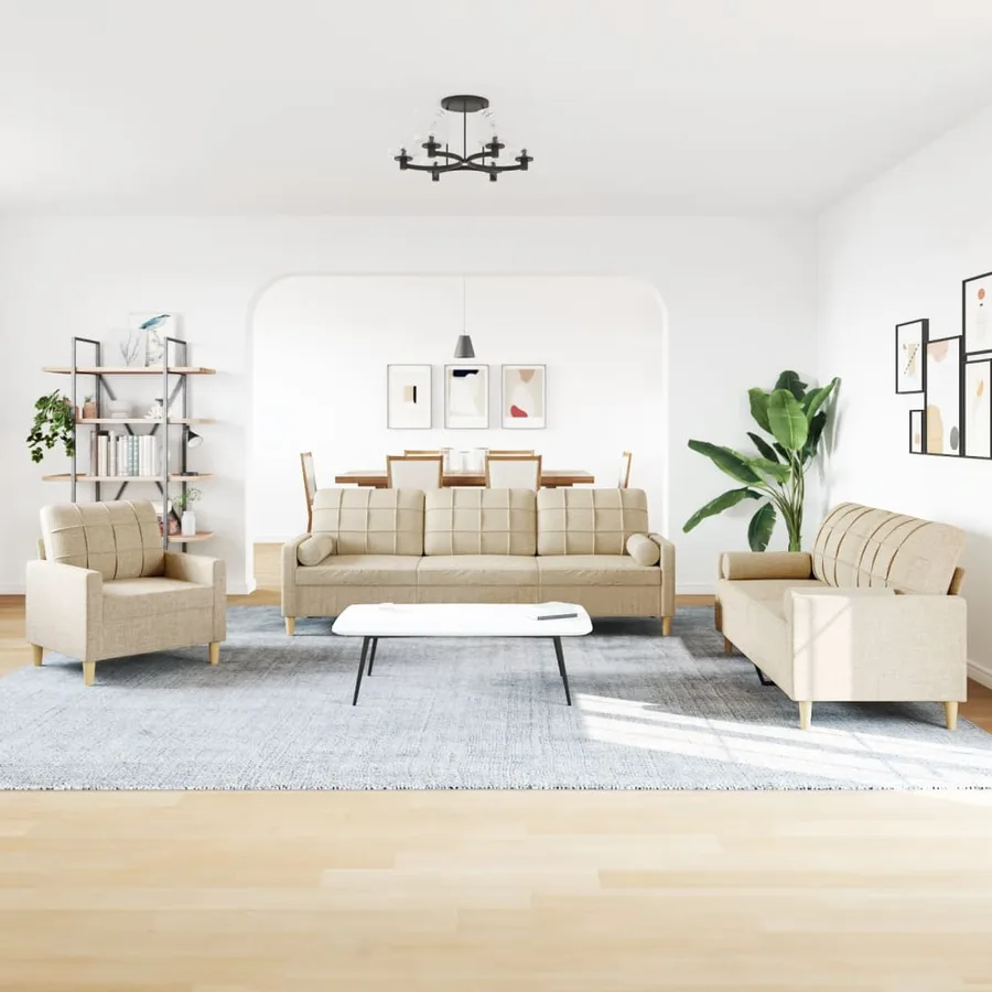 Ensemble de canapés 3 pcs avec coussins décoratifs crème tissu - 3