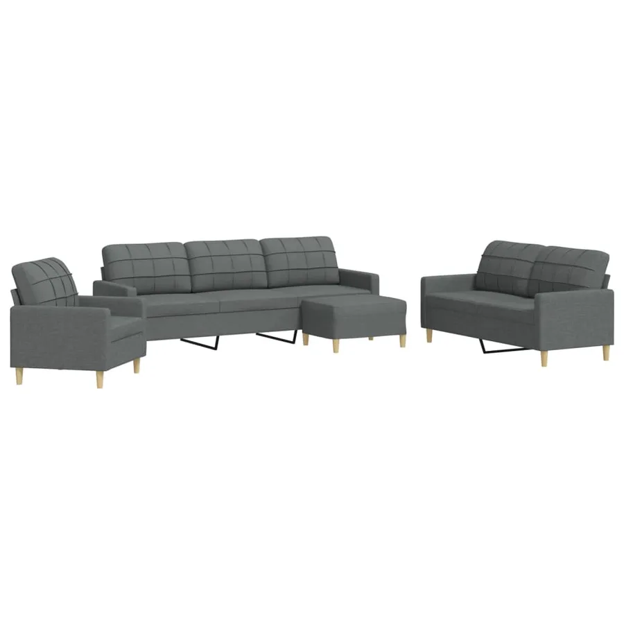 Ensemble de canapés 4 pcs avec repose-pied gris foncé tissu - 2
