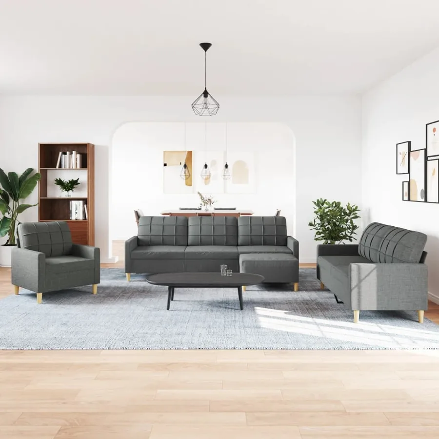 Ensemble de canapés 4 pcs avec repose-pied gris foncé tissu - 3
