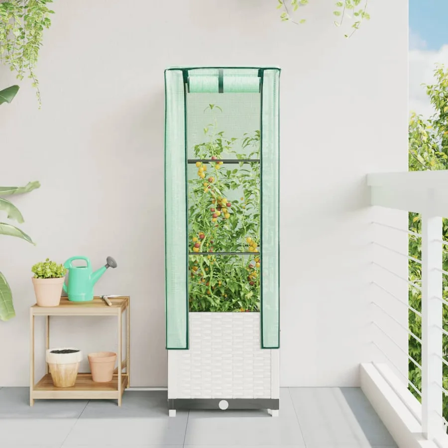 Jardinière surélevée avec housse aspect rotin 40x40x139 cm - 3