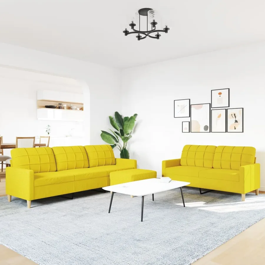 Ensemble de canapés 3 pcs avec repose-pied jaune clair tissu - 3