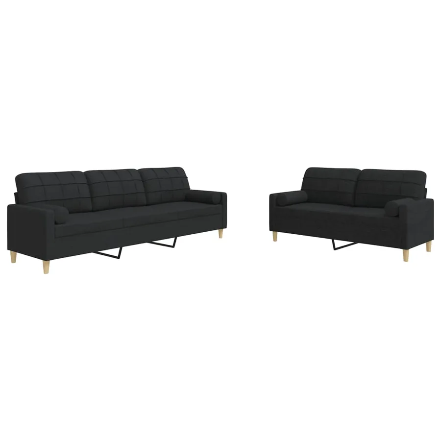 Ensemble de canapés 2 pcs avec coussins décoratifs noir tissu - 2