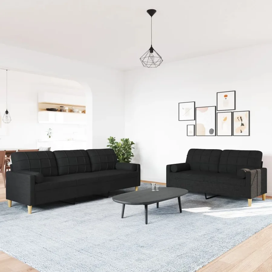 Ensemble de canapés 2 pcs avec coussins décoratifs noir tissu - 3