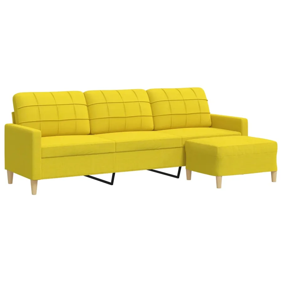 Canapé à 3 places avec repose-pieds Jaune clair 210 cm Tissu - 2