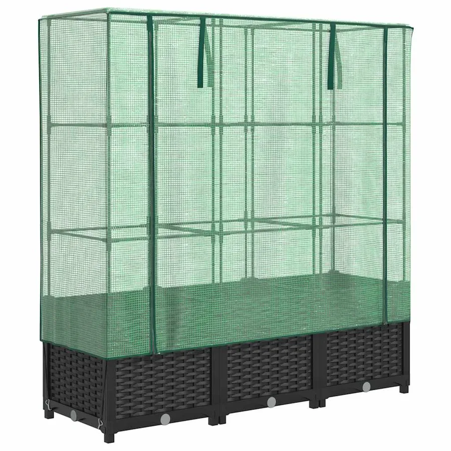 Jardinière surélevée avec housse aspect rotin 120x40x138 cm - 2