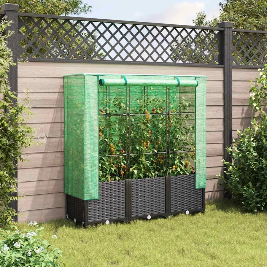 Jardinière surélevée avec housse aspect rotin 120x40x138 cm - 3