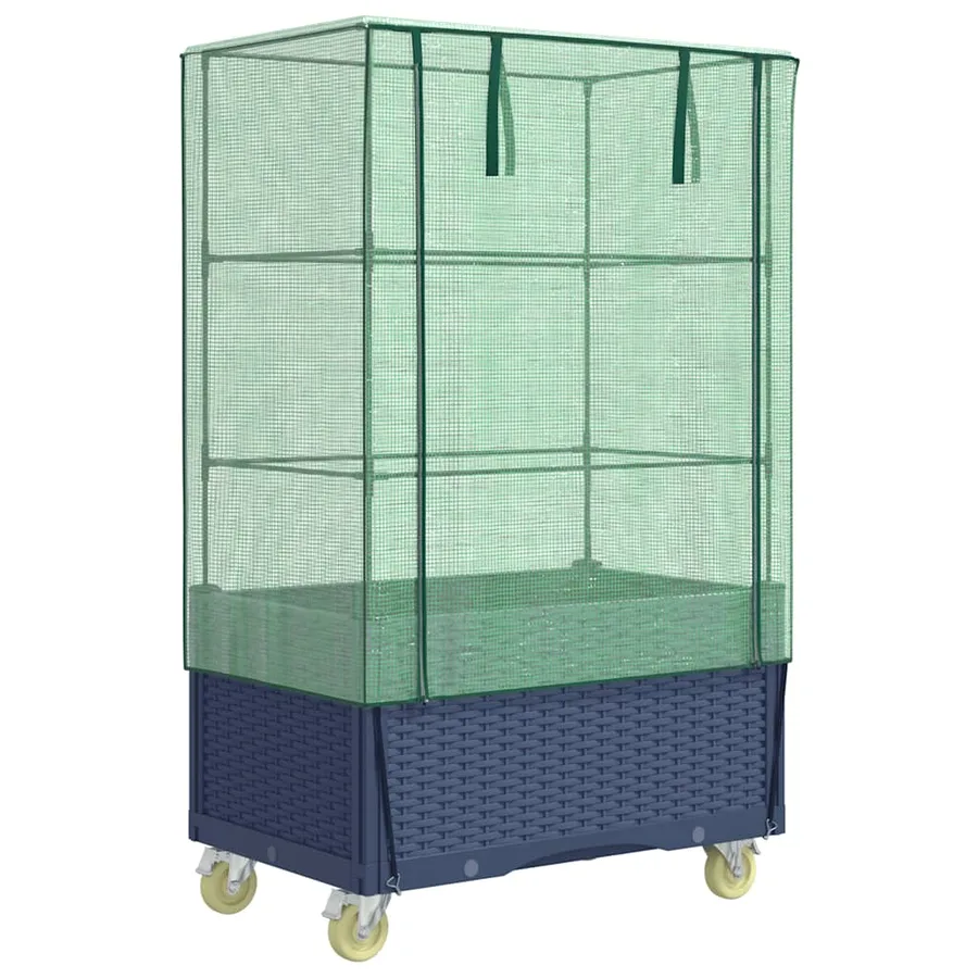Jardinière surélevée avec housse et roues aspect rotin - 2