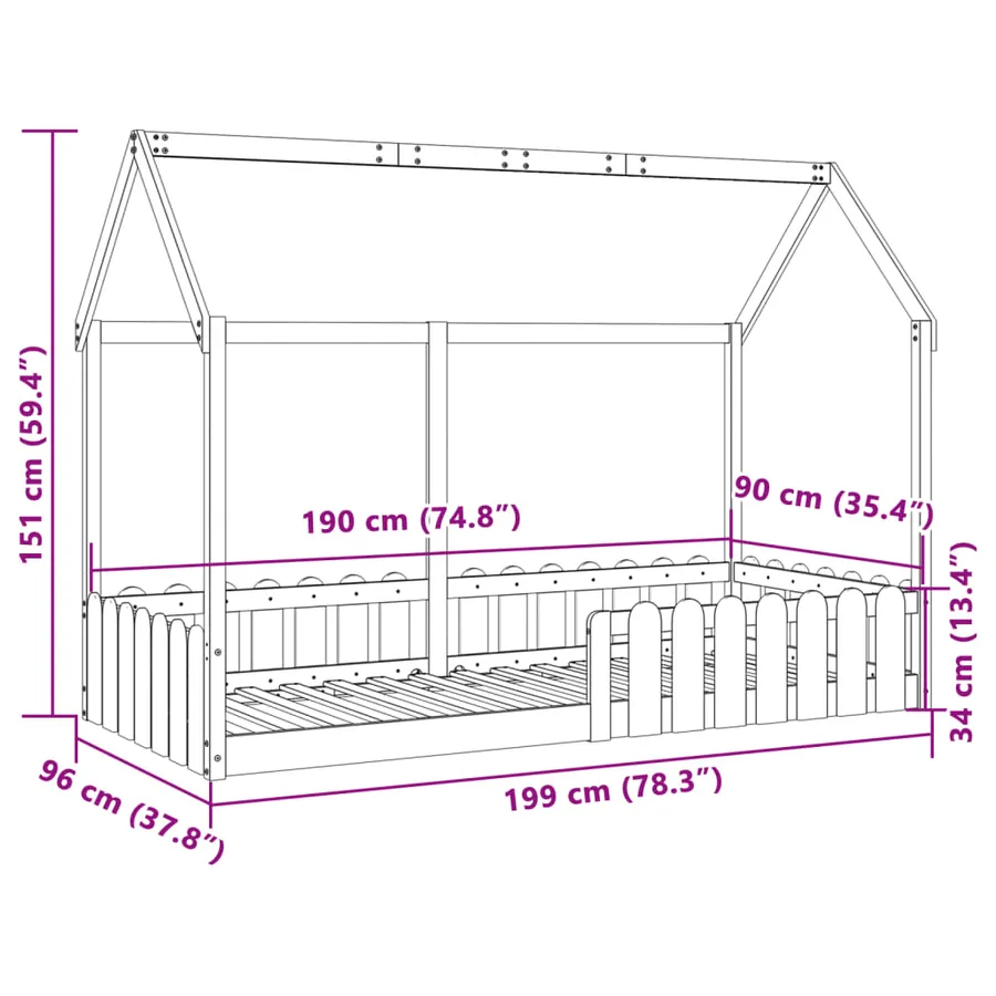 Cadre de lit d'enfants forme de maison sans matelas 90x190 cm - 9
