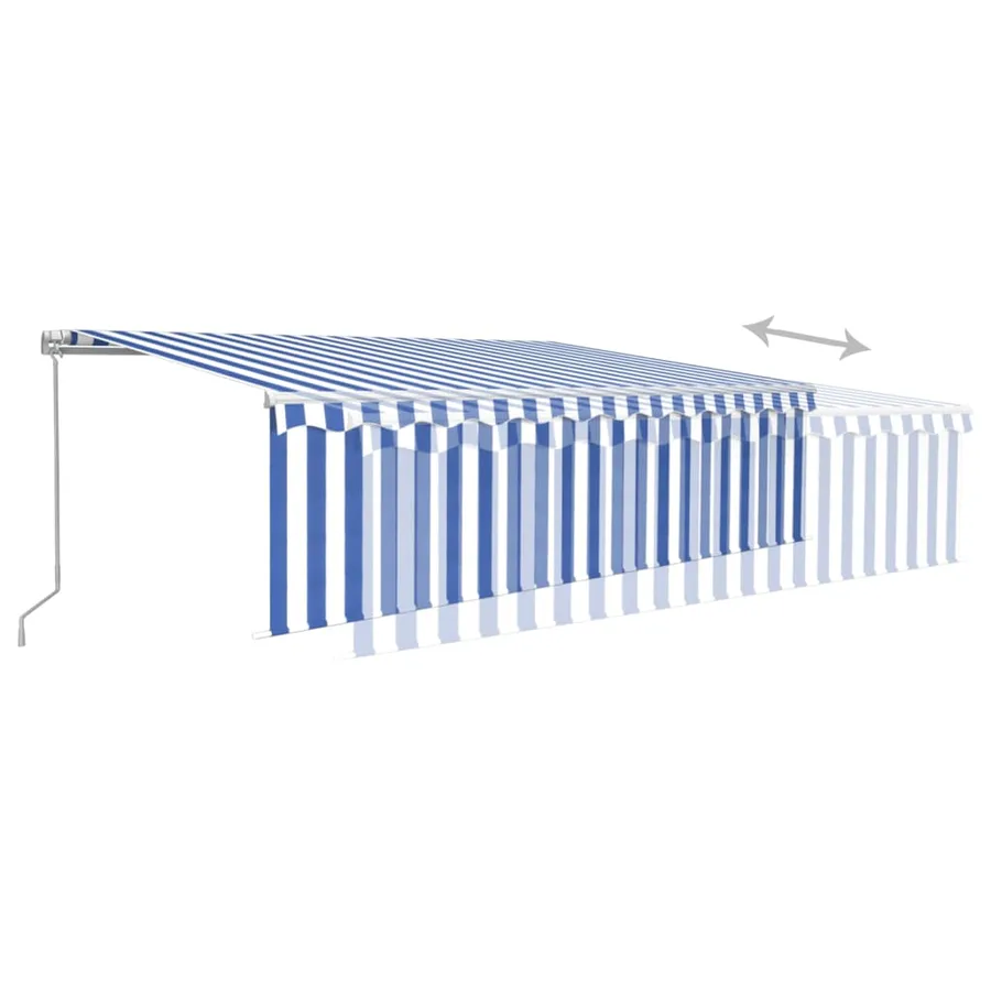 Auvent rétractable manuel avec store 5x3 m Bleu et blanc - 6