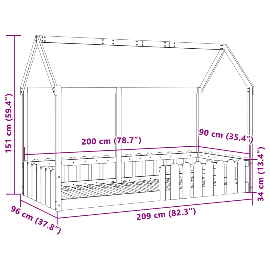 Cadre de lit d'enfants forme de maison sans matelas 90x200 cm - 9