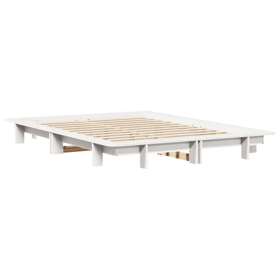 Cadre de lit sans matelas blanc 140x190 cm bois de pin massif - 6