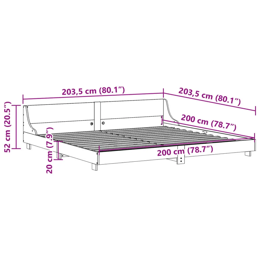 Cadre de lit sans matelas 200x200 cm bois massif de pin - 9