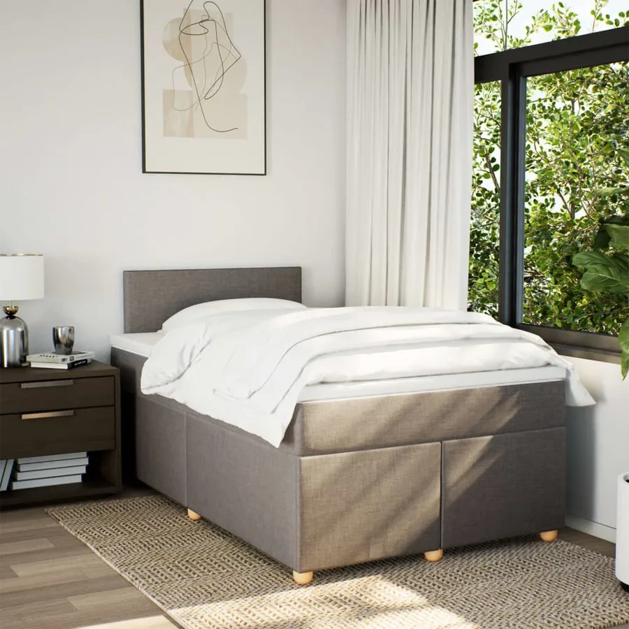 Sommier à lattes de lit avec matelas taupe 120x190 cm tissu - 4