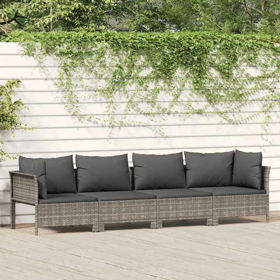 Salon de jardin 4 pièces avec coussins en polyrotin gris