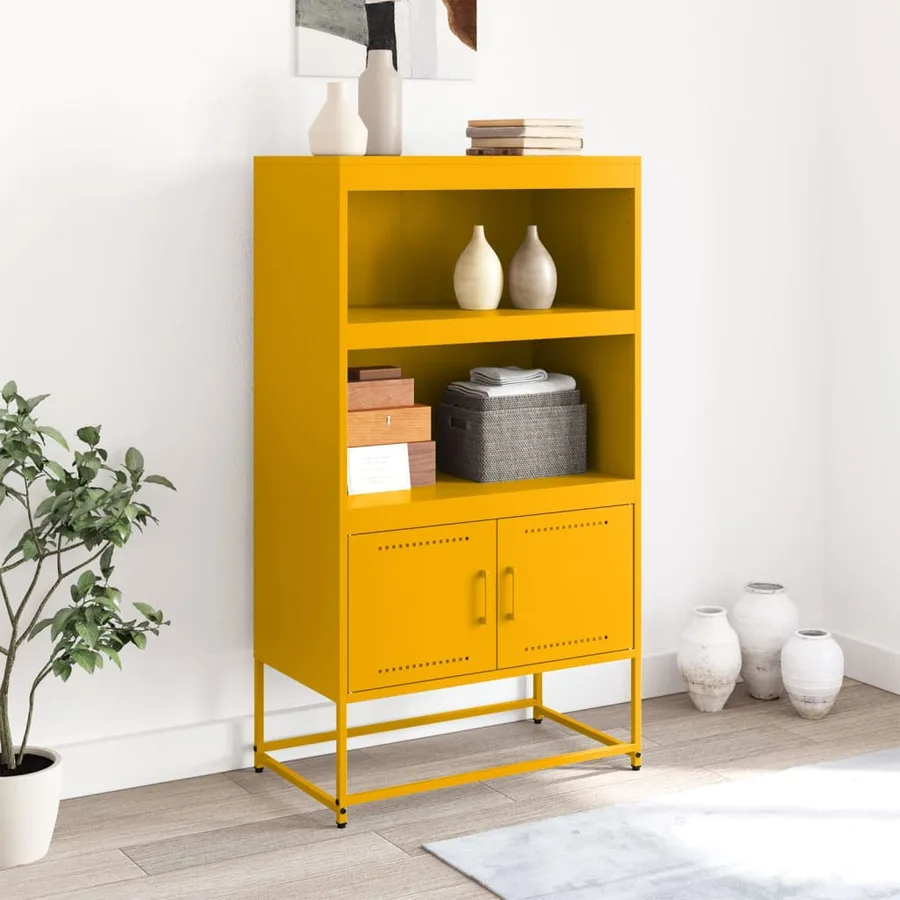 Buffet haut jaune moutarde 68,5x38,5x123,5 cm acier - 3