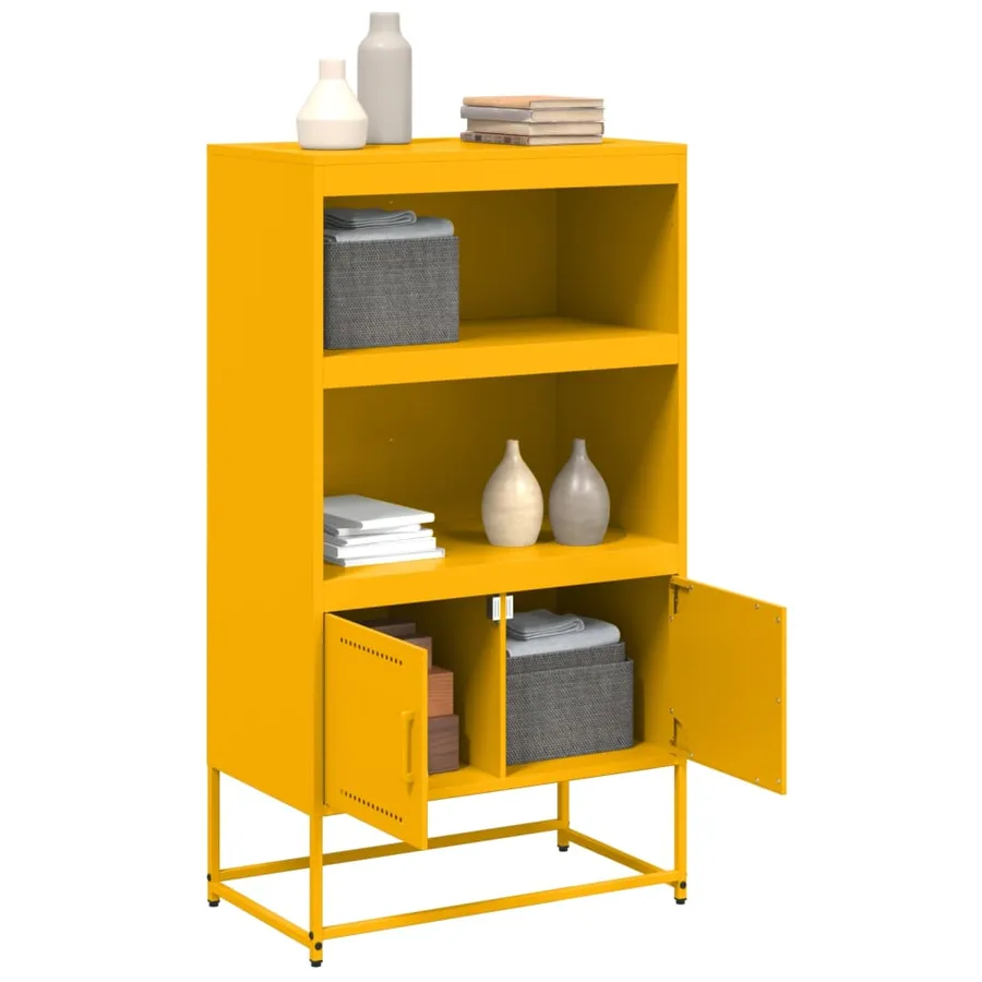 Buffet haut jaune moutarde 68,5x38,5x123,5 cm acier - 5