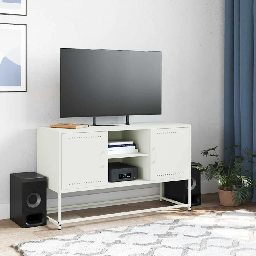 Meuble TV blanc 100,5x39x60,5 cm acier - 3
