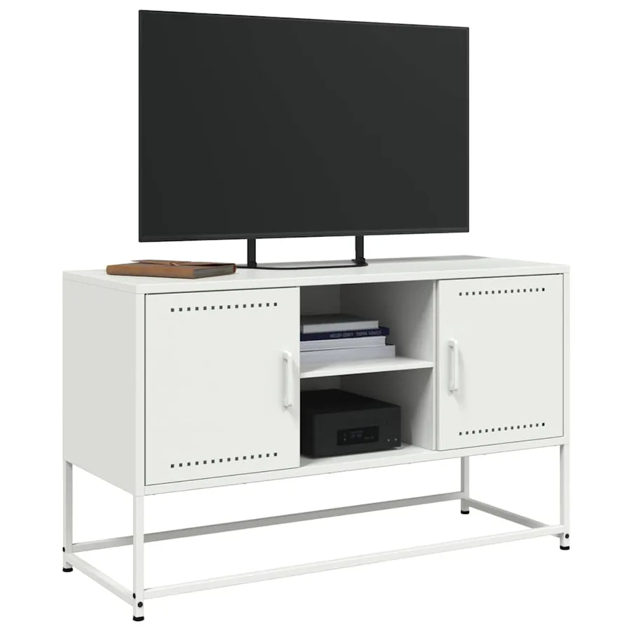 Meuble TV blanc 100,5x39x60,5 cm acier - 4