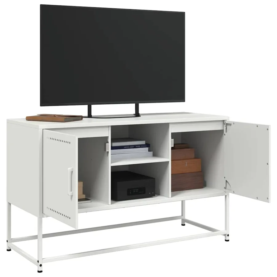 Meuble TV blanc 100,5x39x60,5 cm acier - 5