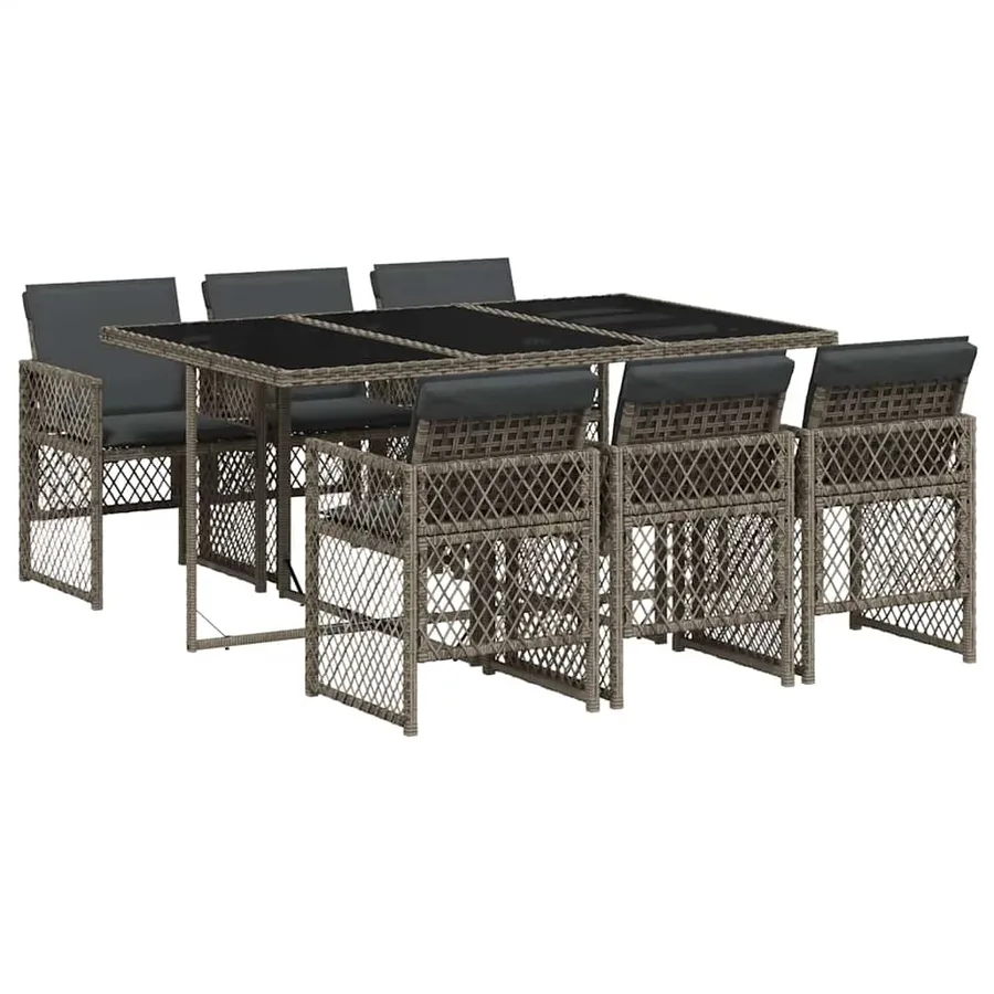 Ensemble à manger de jardin et coussins 7 pcs gris rotin - 2