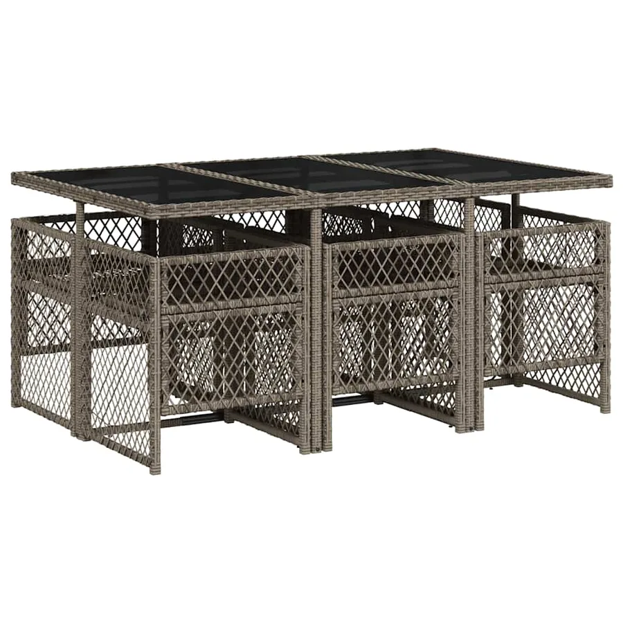 Ensemble à manger de jardin et coussins 7 pcs gris rotin - 5