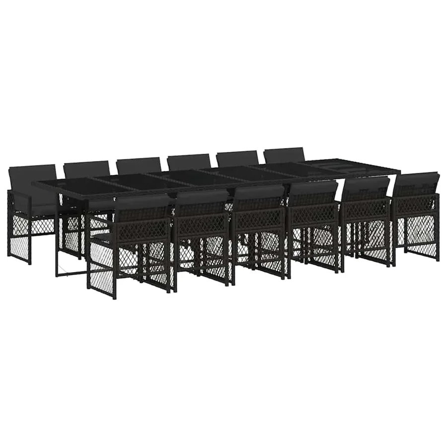 Ensemble à manger de jardin 13 pcs coussins noir résine tressée - 2