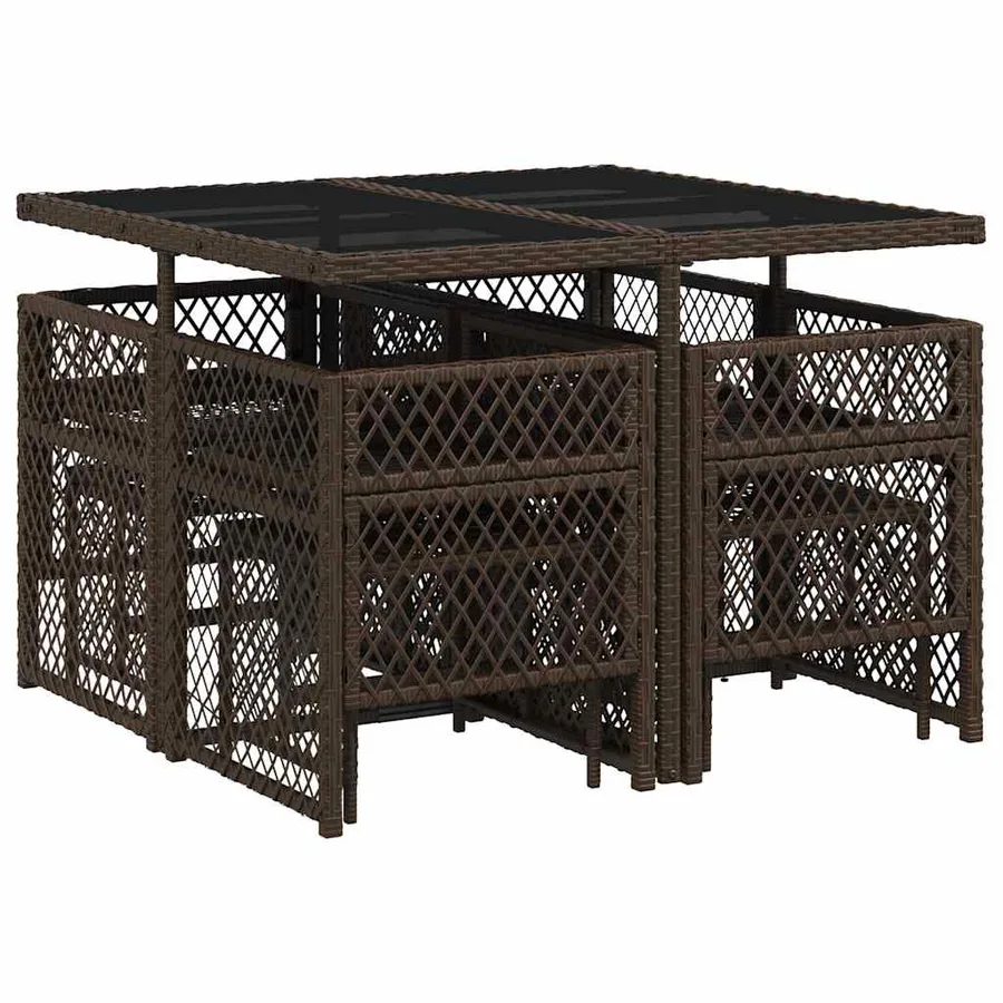 Ensemble à manger de jardin et coussins 9 pcs marron poly rotin - 6