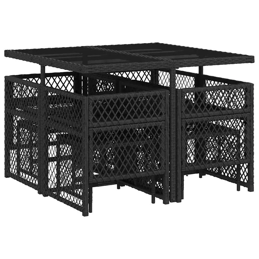 Ensemble à manger de jardin 9pcs coussins noir résine tressée - 6