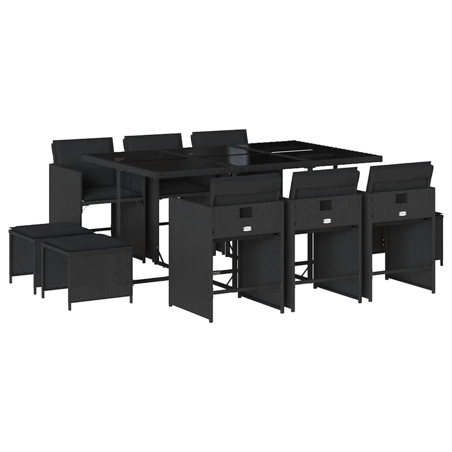 Ensemble à manger de jardin 11 pcs coussins noir résine tressée - 2