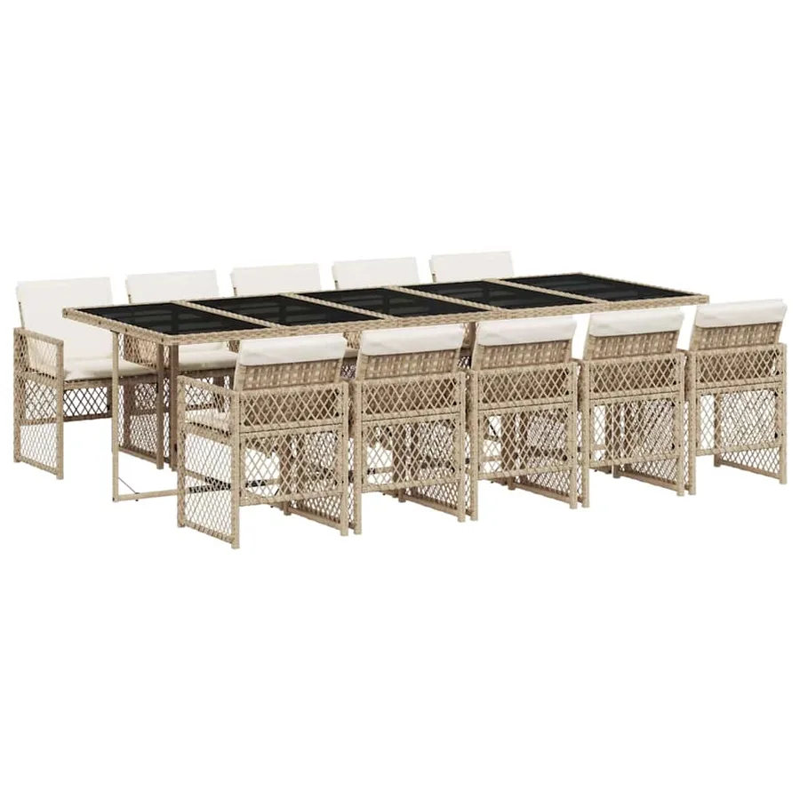 Ensemble à manger de jardin et coussins 11 pcs beige poly rotin - 2