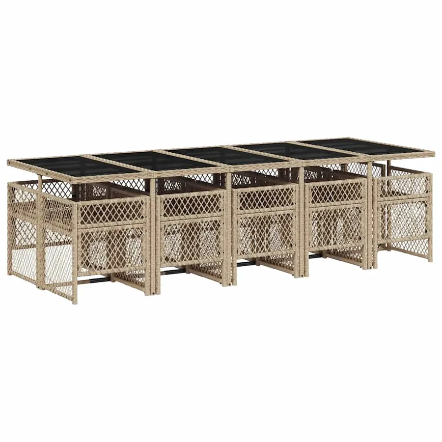Ensemble à manger de jardin et coussins 11 pcs beige poly rotin - 5