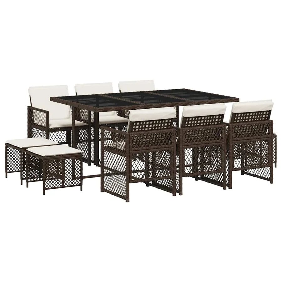 Ensemble à manger de jardin et coussins 11 pcs marron rotin - 2