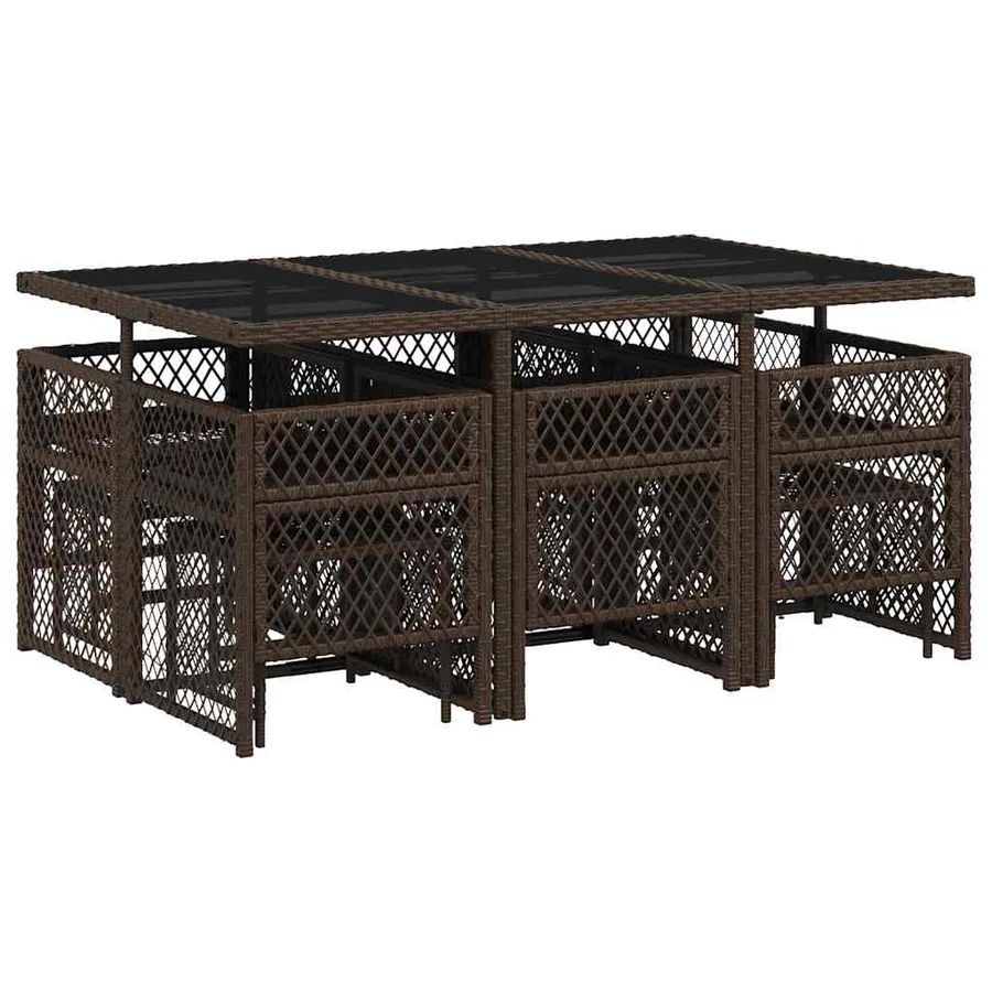 Ensemble à manger de jardin et coussins 11 pcs marron rotin - 6