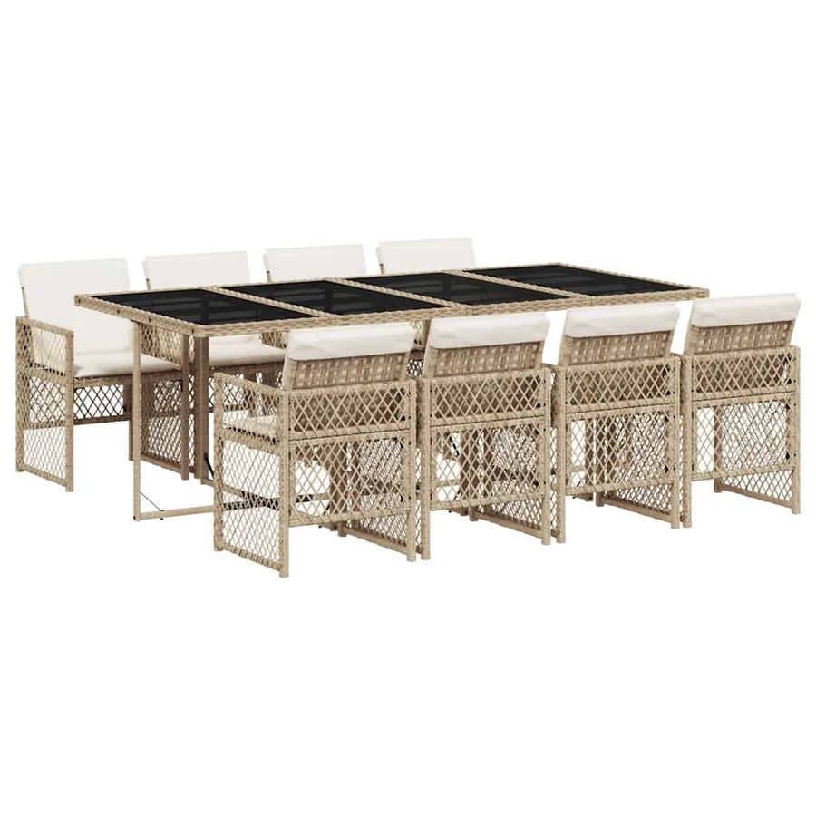 Ensemble à manger de jardin et coussins 9 pcs beige Poly rotin - 2