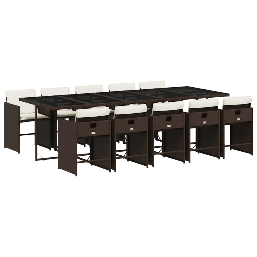Ensemble à manger de jardin et coussins 11 pcs marron rotin - 2