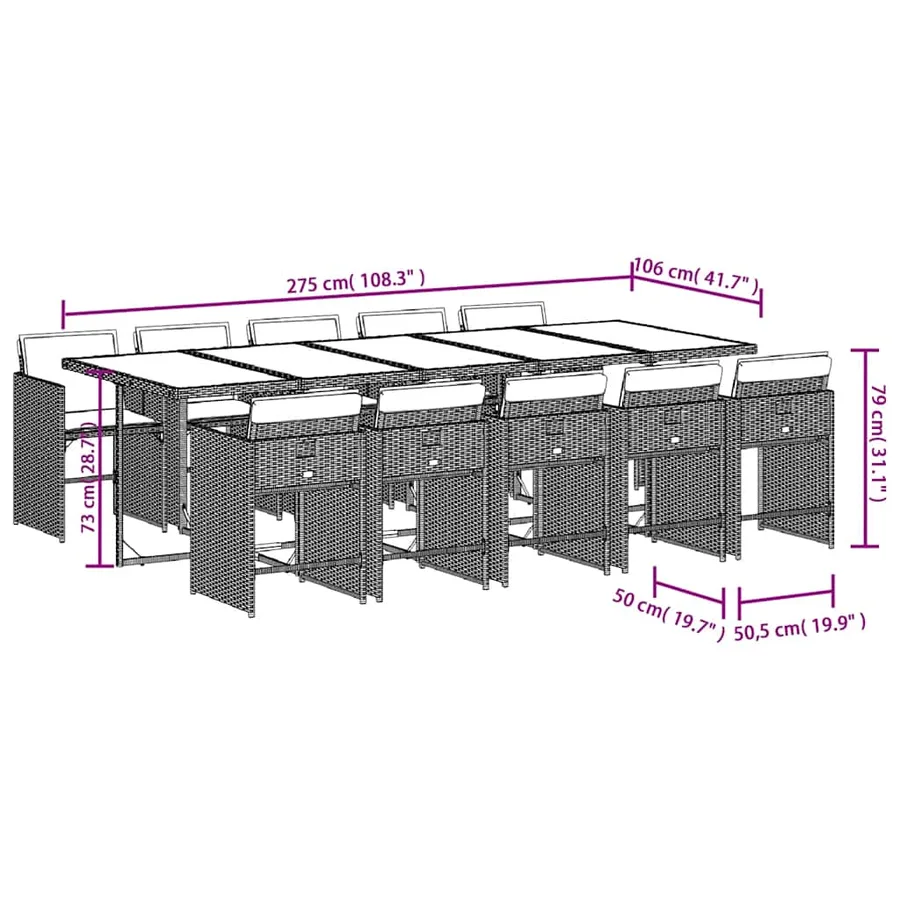Ensemble à manger de jardin et coussins 11 pcs marron rotin - 9