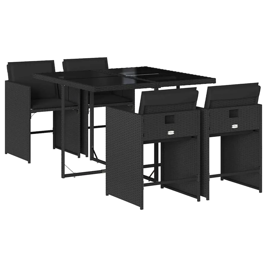 Ensemble à manger de jardin coussins 5pcs Noir Résine tressée - 2
