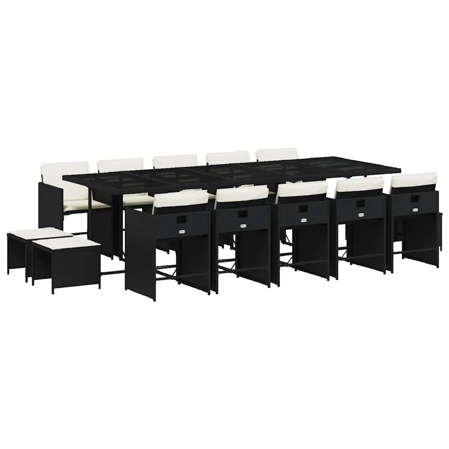 Ensemble à manger de jardin 15 pcs coussins noir résine tressée - 2