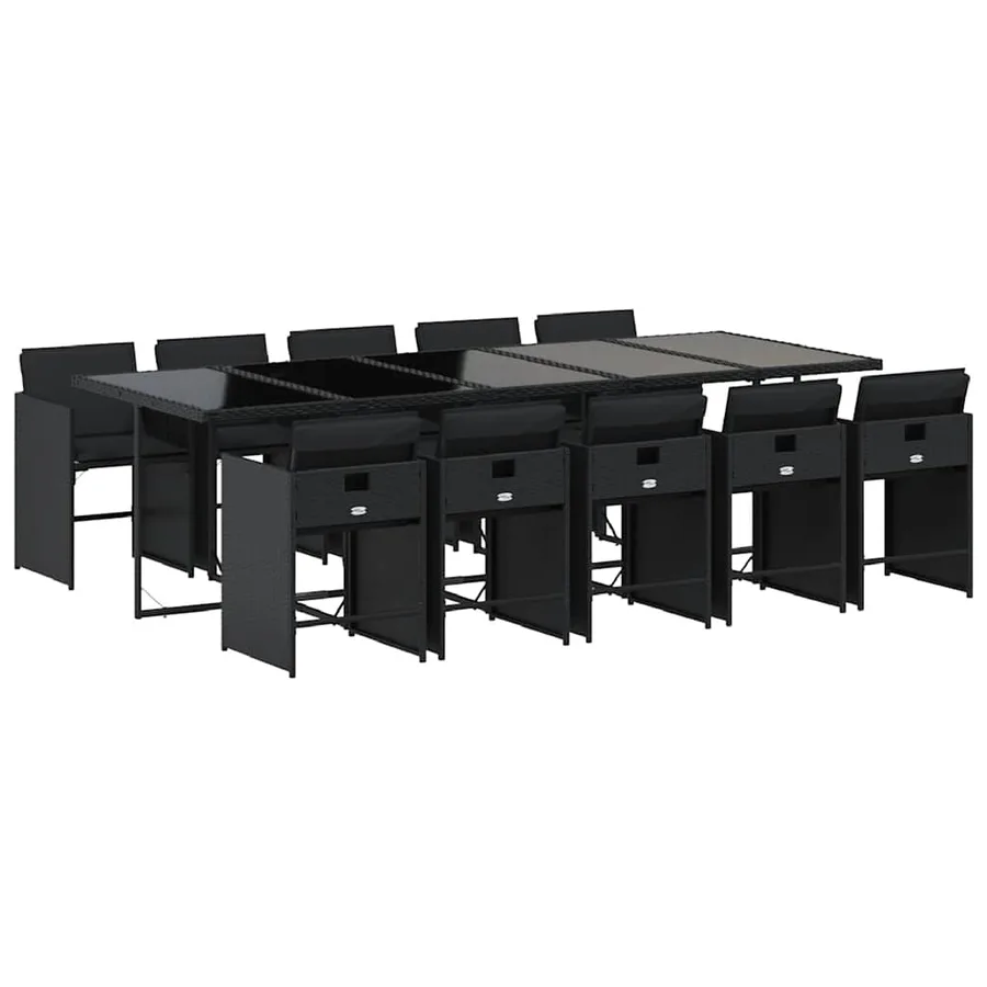 Ensemble à manger de jardin 11 pcs coussins noir résine tressée - 2