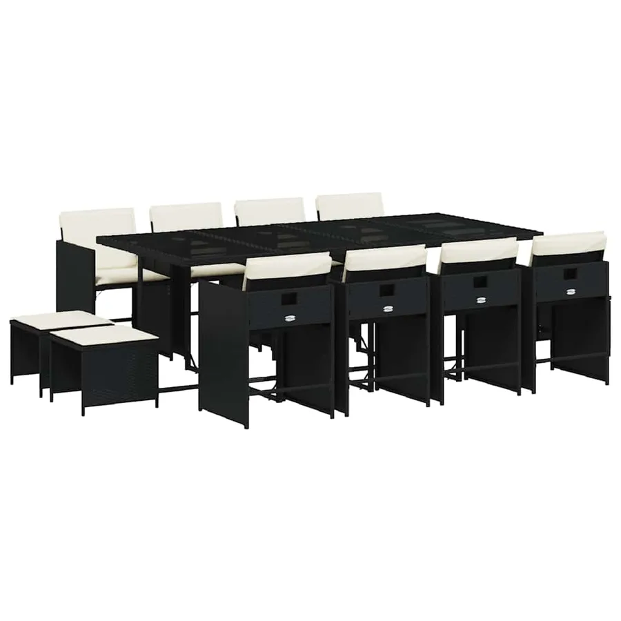 Ensemble à manger de jardin 13 pcs coussins noir résine tressée - 2
