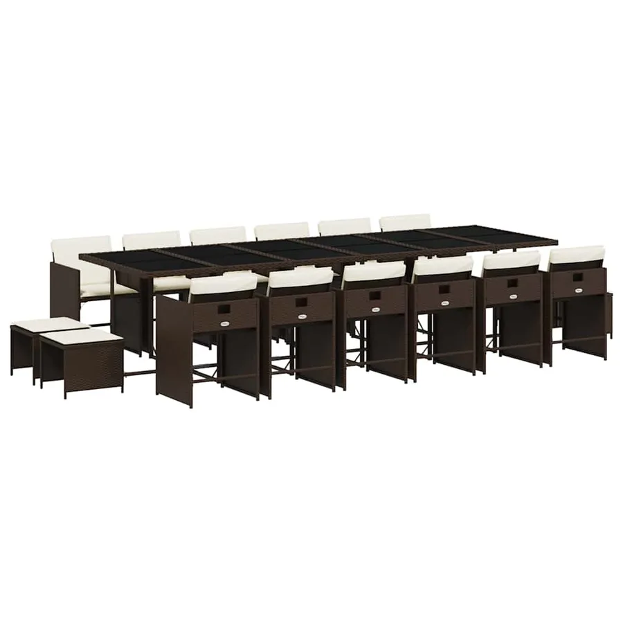 Ensemble à manger de jardin et coussins 17 pcs marron rotin - 2