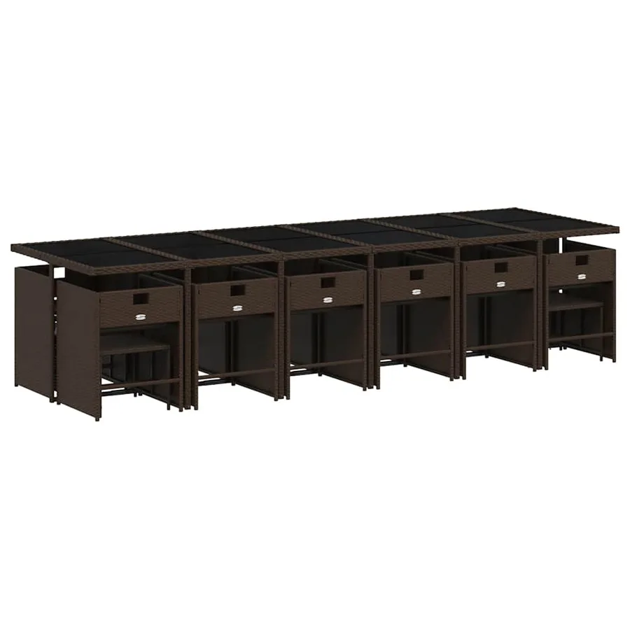 Ensemble à manger de jardin et coussins 17 pcs marron rotin - 3