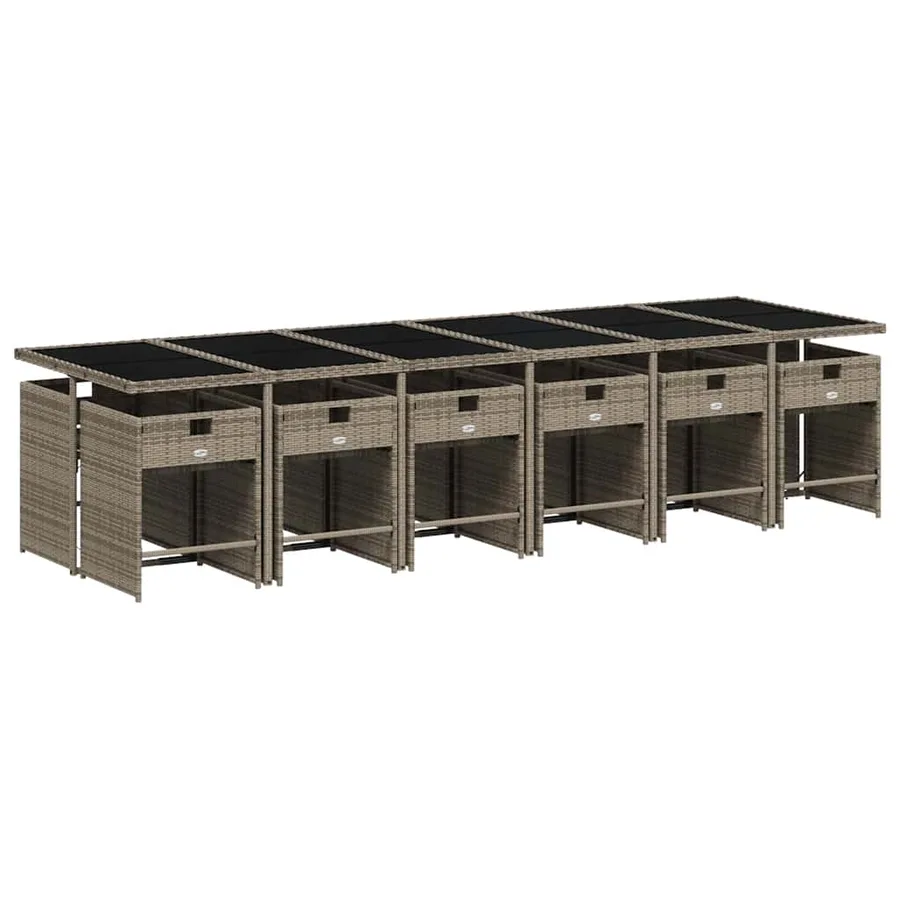 Ensemble à manger de jardin coussins 13 pcs gris résine tressée - 3
